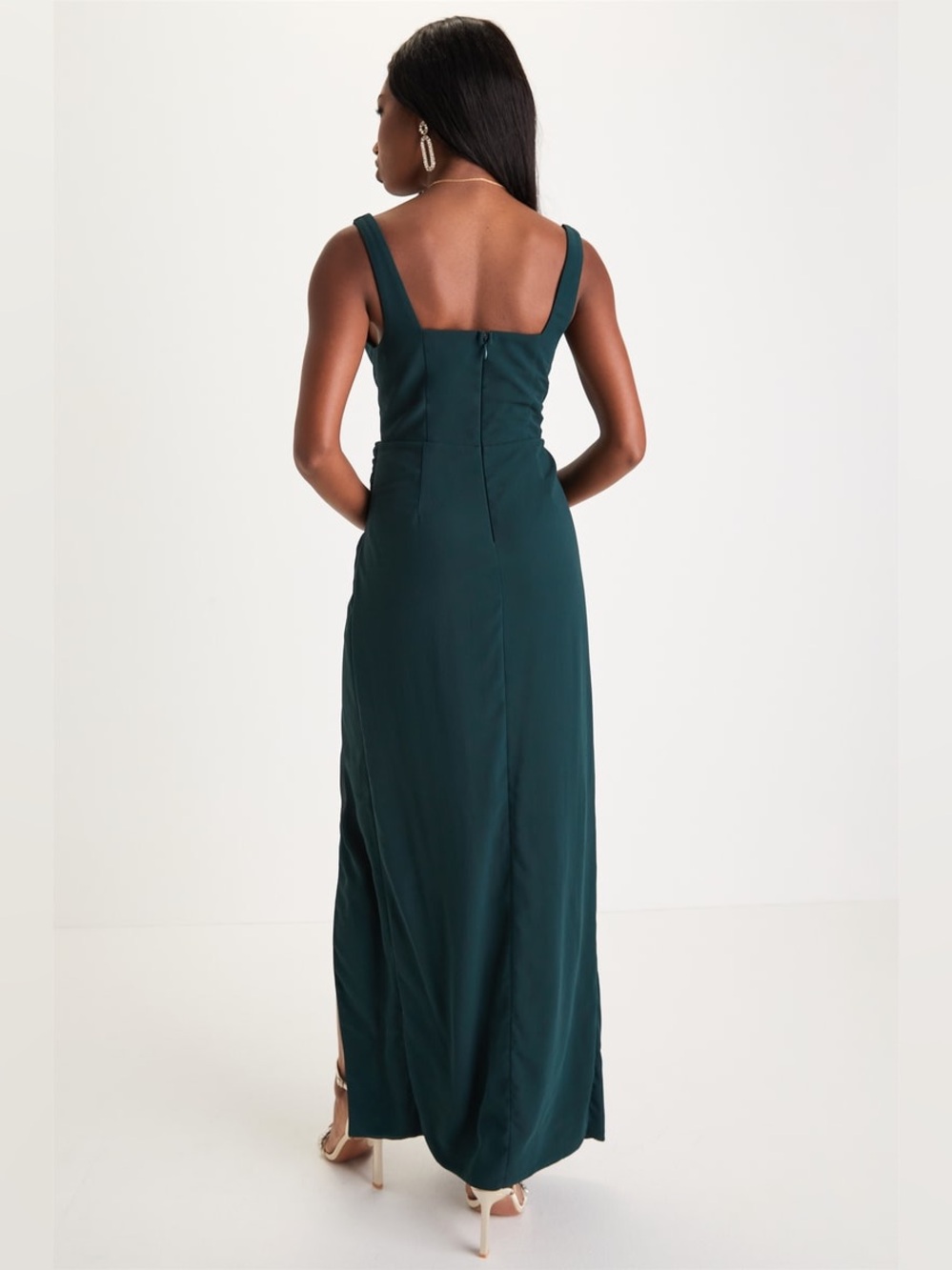 Lulus Glamorous Disposition Emerald Green Ruched Maxi Dress - Picture 2 of 8